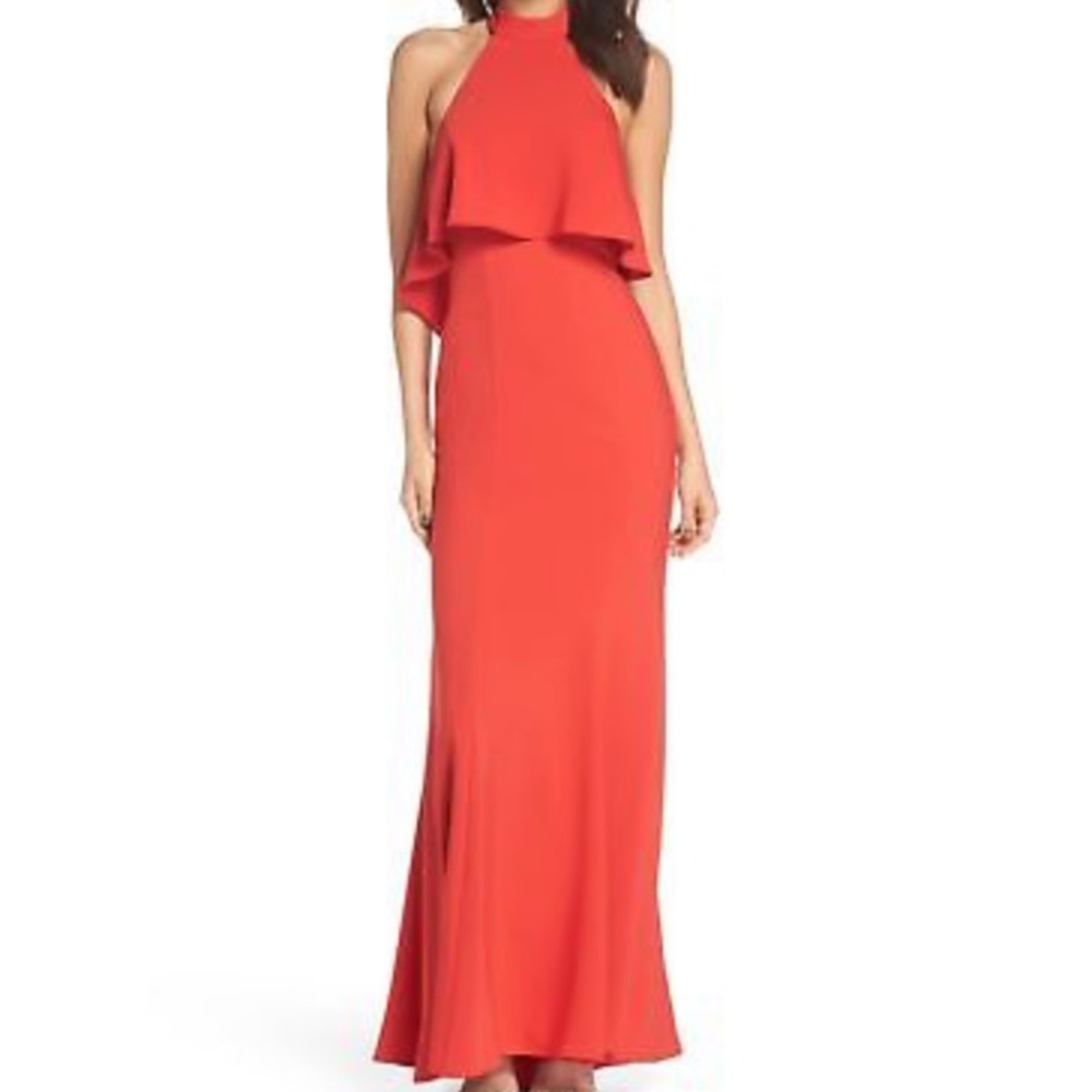 Xscape Crepe Popover Halter Gown - Red